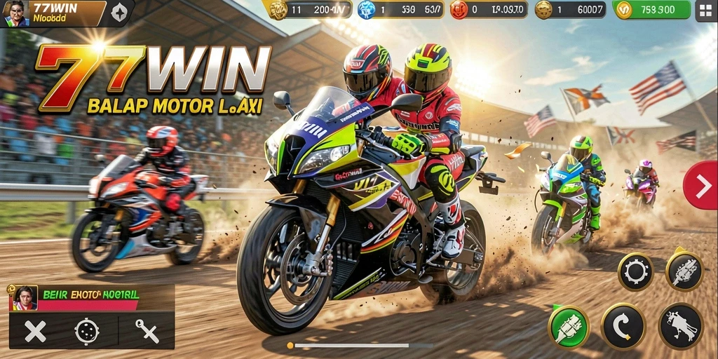 Screenshot 77WIN yang menunjukkan aksi balap motor yang mendebarkan.
