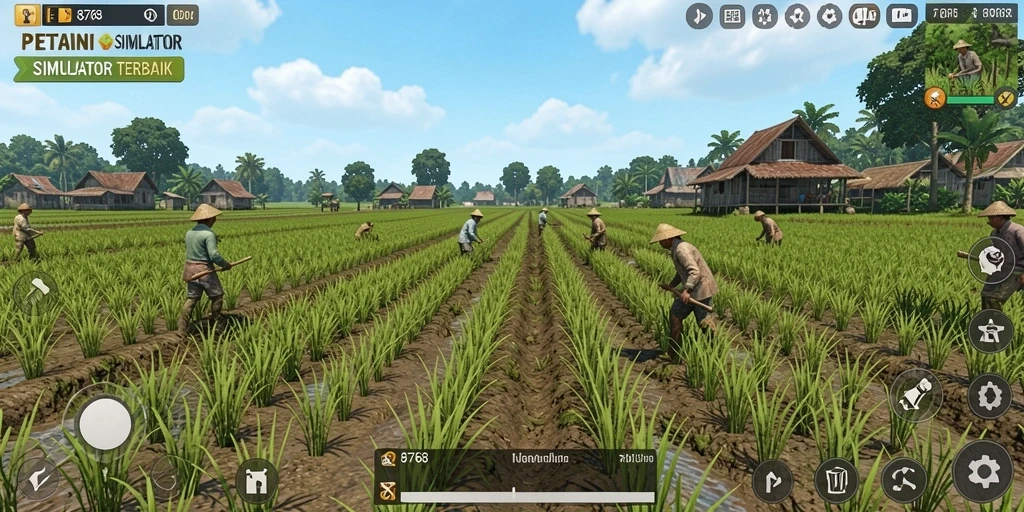 Gameplay menyenangkan di 8768, dengan ladang subur dan tanaman beragam.