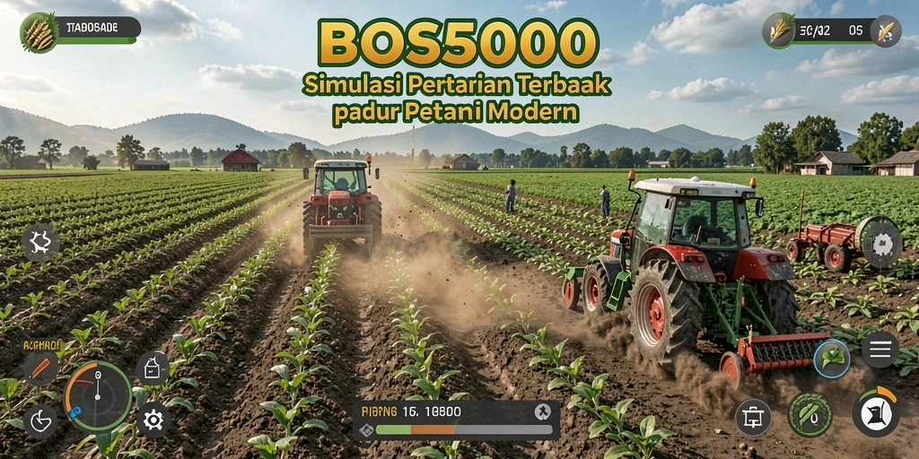 Tampilan permainan BOS5000 yang menggambarkan ladang yang subur.