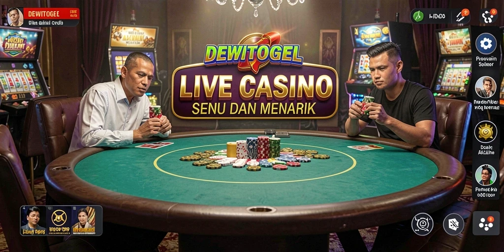 Screenshot gameplay DEWITOGEL menampilkan dealer langsung dan suasana kasino yang nyata.