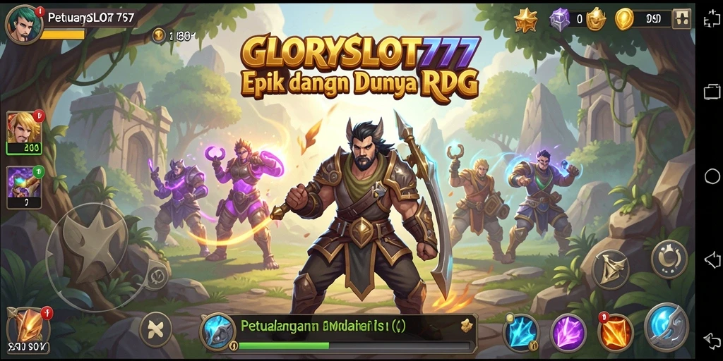 Screenshot gameplay GLORYSLOT777 menunjukkan aksi seru dalam pertempuran RPG.