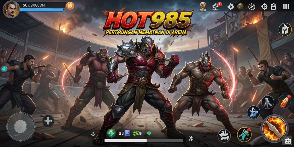 Tampilan gameplay HOT985 dengan pertarungan yang mendebarkan.