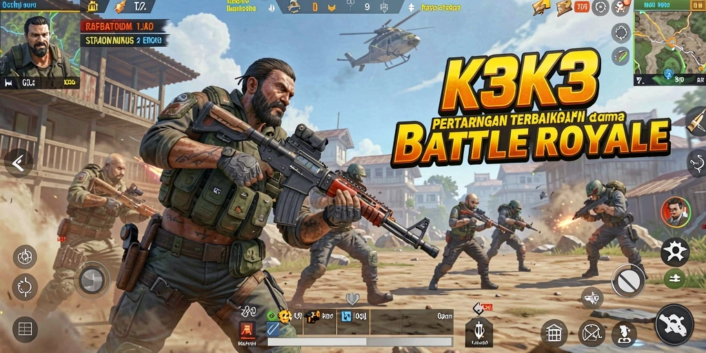 Tampilan gameplay seru dari K3K3 di medan perang Battle Royale.