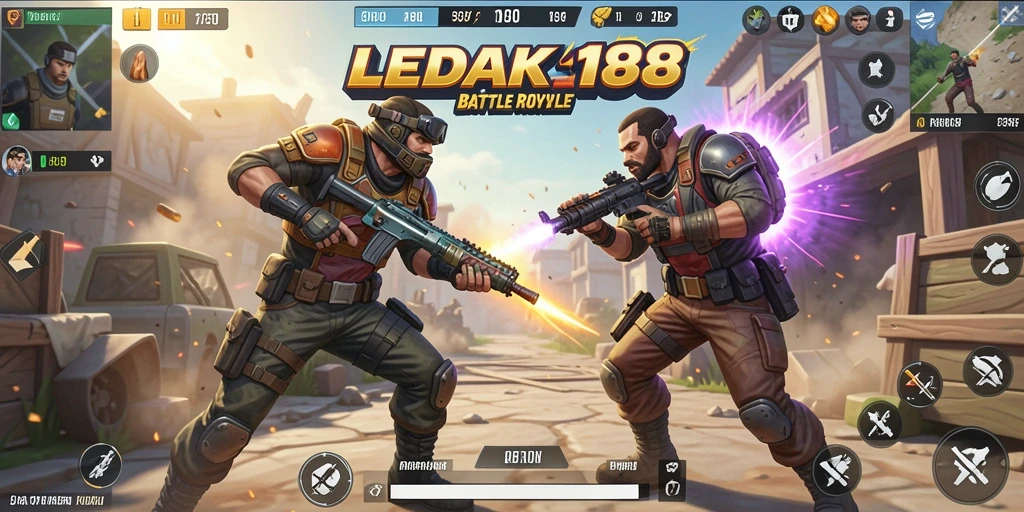 Screenshot gameplay LEDAK188 yang menunjukkan aksi pertarungan Battle Royale.