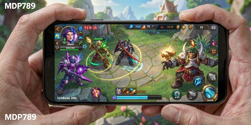 Tampilan aksi intens di arena pertempuran MOBA.