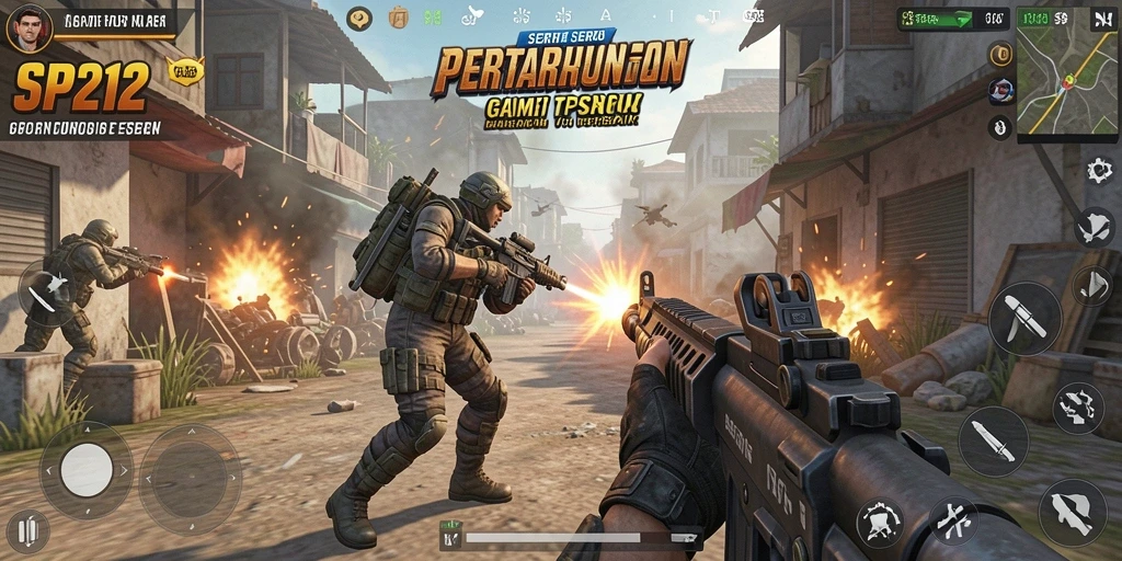 Screenshot menunjukkan aksi tembak-menembak yang mendebarkan dalam SP212.