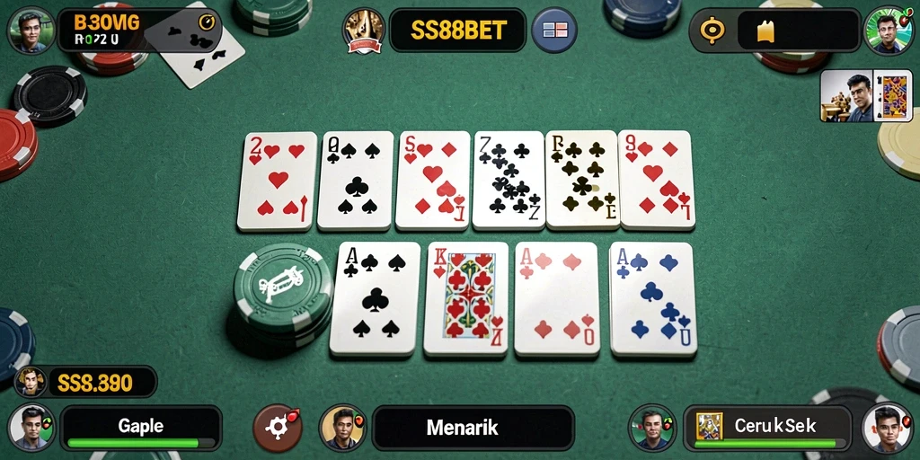Screenshot gameplay menunjukkan suasana seru bermain Gaple di SS88BET.