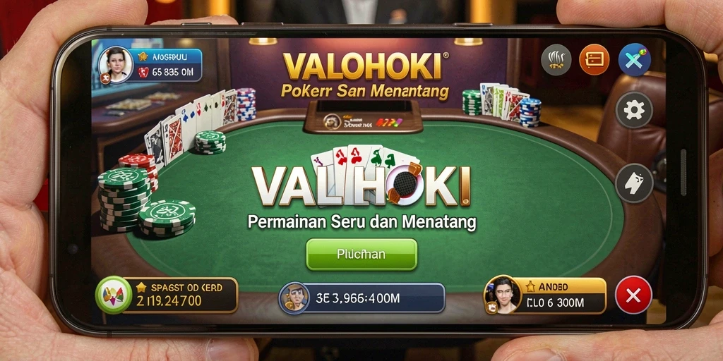 Tampilan gameplay menegangkan dalam VALOHOKI dengan pemain berkumpul di meja poker.
