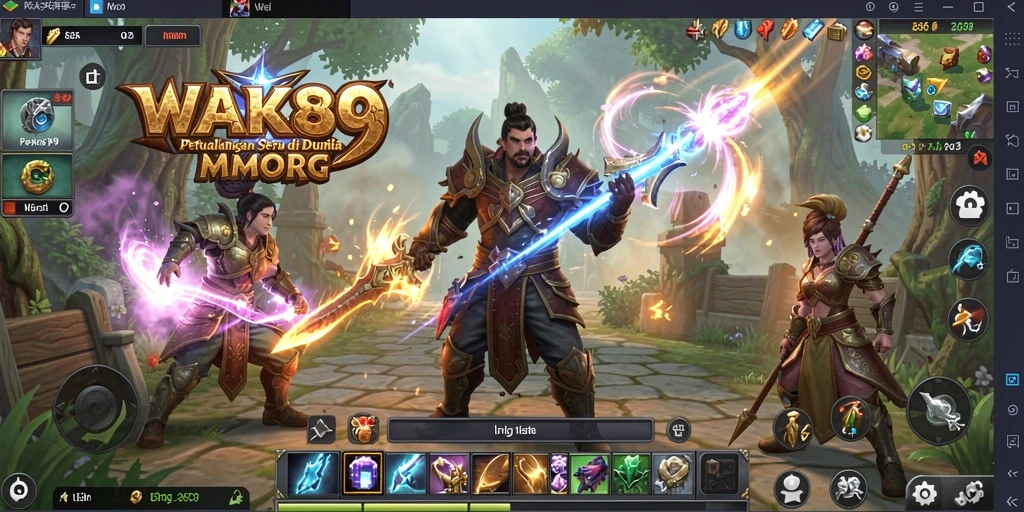 Screenshot gameplay WAK89 yang memperlihatkan aksi pertempuran seru di dunia MMORPG.